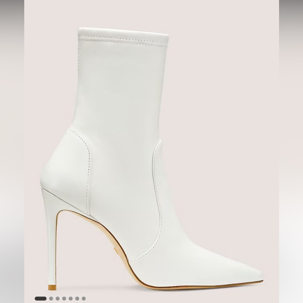 Stuart Weitzman Pointed Toe 100 Stretch Bootie Heel White Women’s Size 7.5